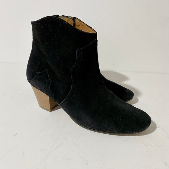 Isabel Marant Dicker Black Suede Ankle Boots Booties Western Cowboy Heel sz 37 - Picture 6 of 16